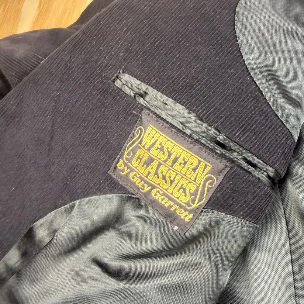 Western Classics Gary Garrett Men Black Corduroy Blazer Western Yoke Elbow Patch